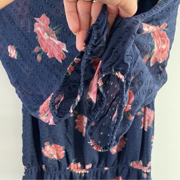 Joie | Women’s Navy Luvenia Floral Off Shoulder Dress Floral Textured Ruffles L - Picture 7 of 8